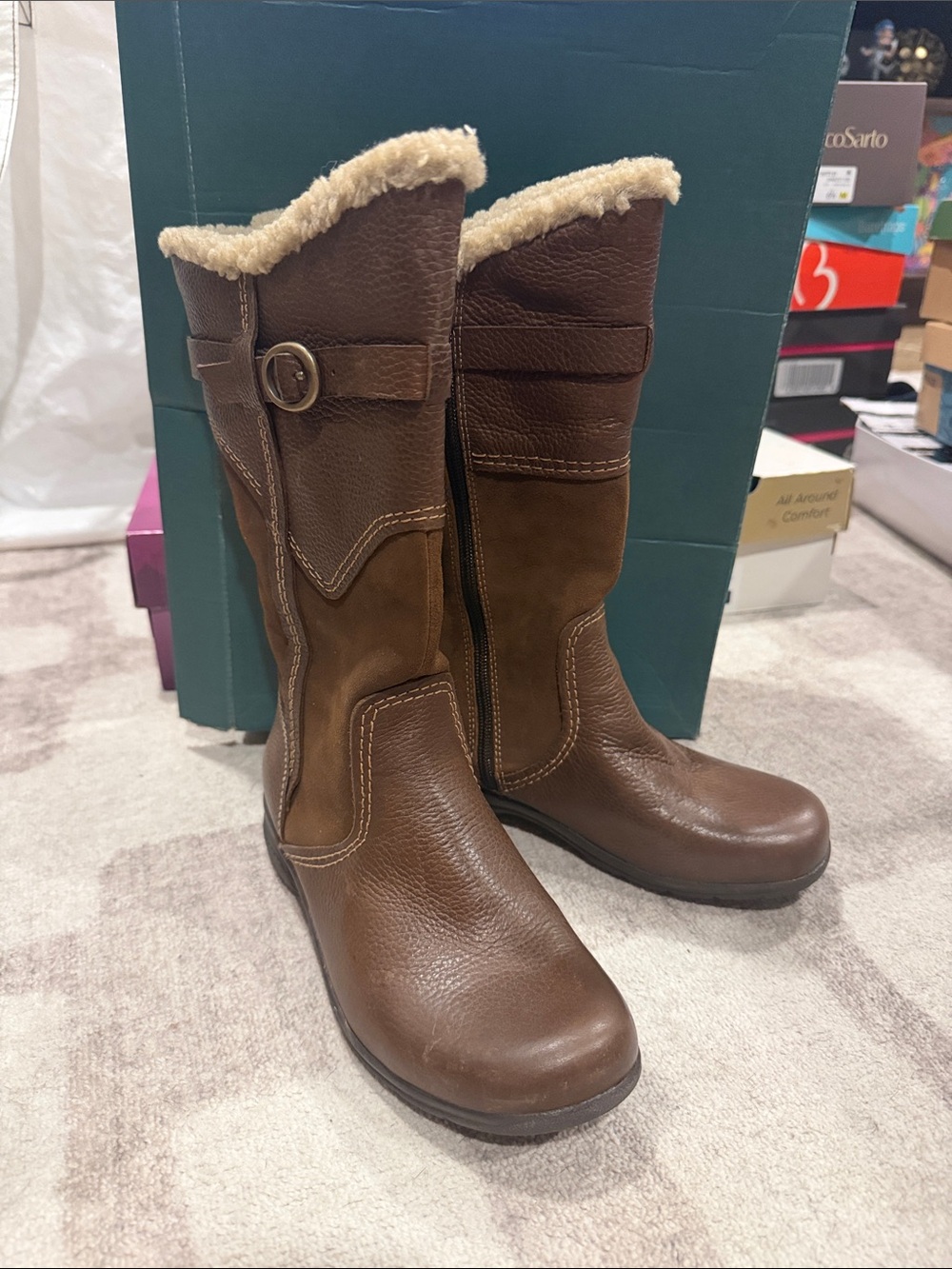 Clarks Brown Mid-Calf Shearling-Trim Winter Boots
